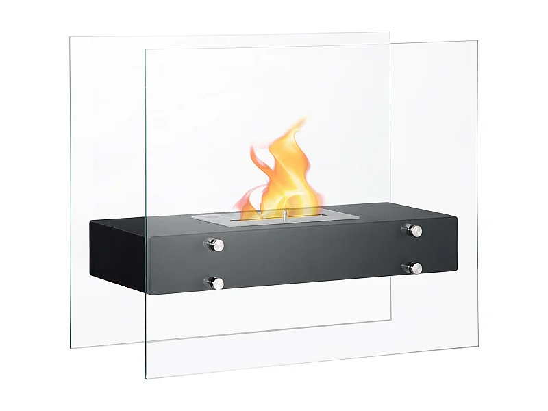 EasyComfort Camino Bioetanolo in Metallo e Vetro, 3h di Combustione con Serbatoio 1.5L e Copertura 25m², 60x26x50 cm, Nero