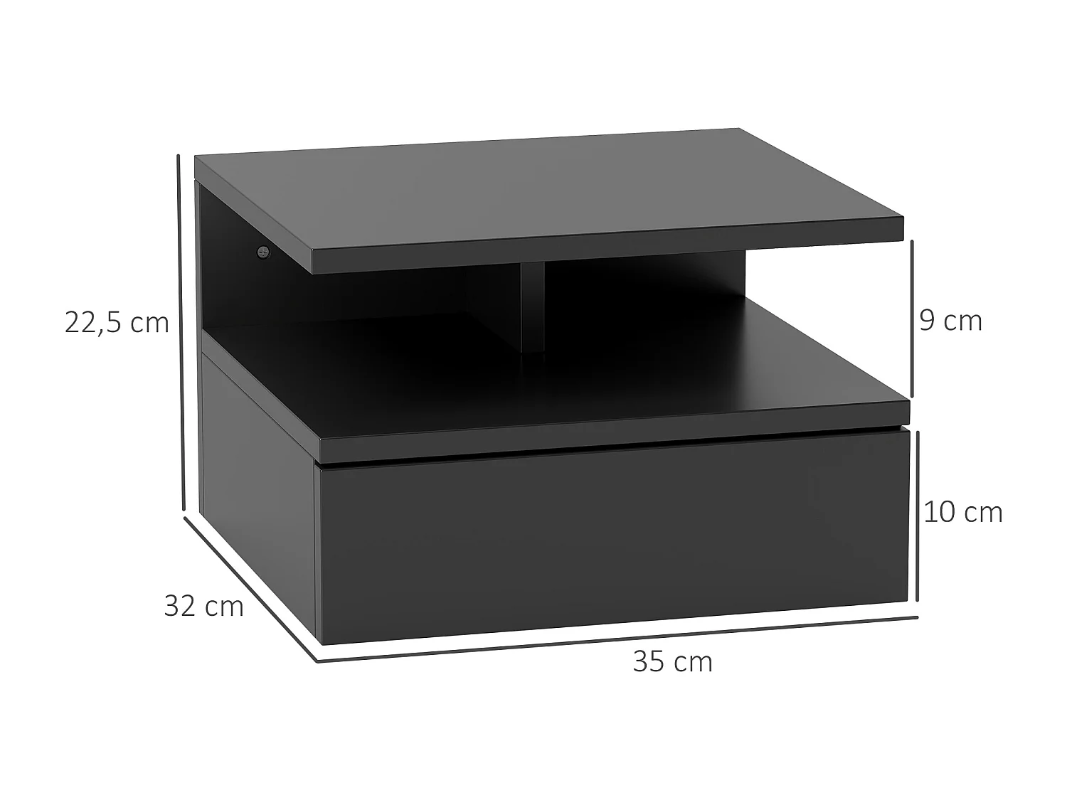 EasyComfort Comodino Sospeso per Camera da Letto con Cassetto e Mensola in Legno, 35x32x22.5cm, Nero