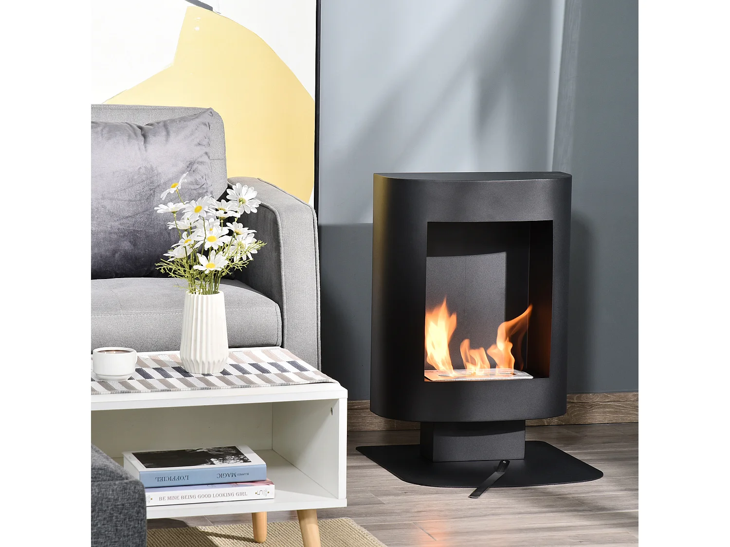 EasyComfort Camino a Bioetanolo con Serbatoio da 1.5L, Copertura fino 20㎡, 46.5x53x65cm, Nero