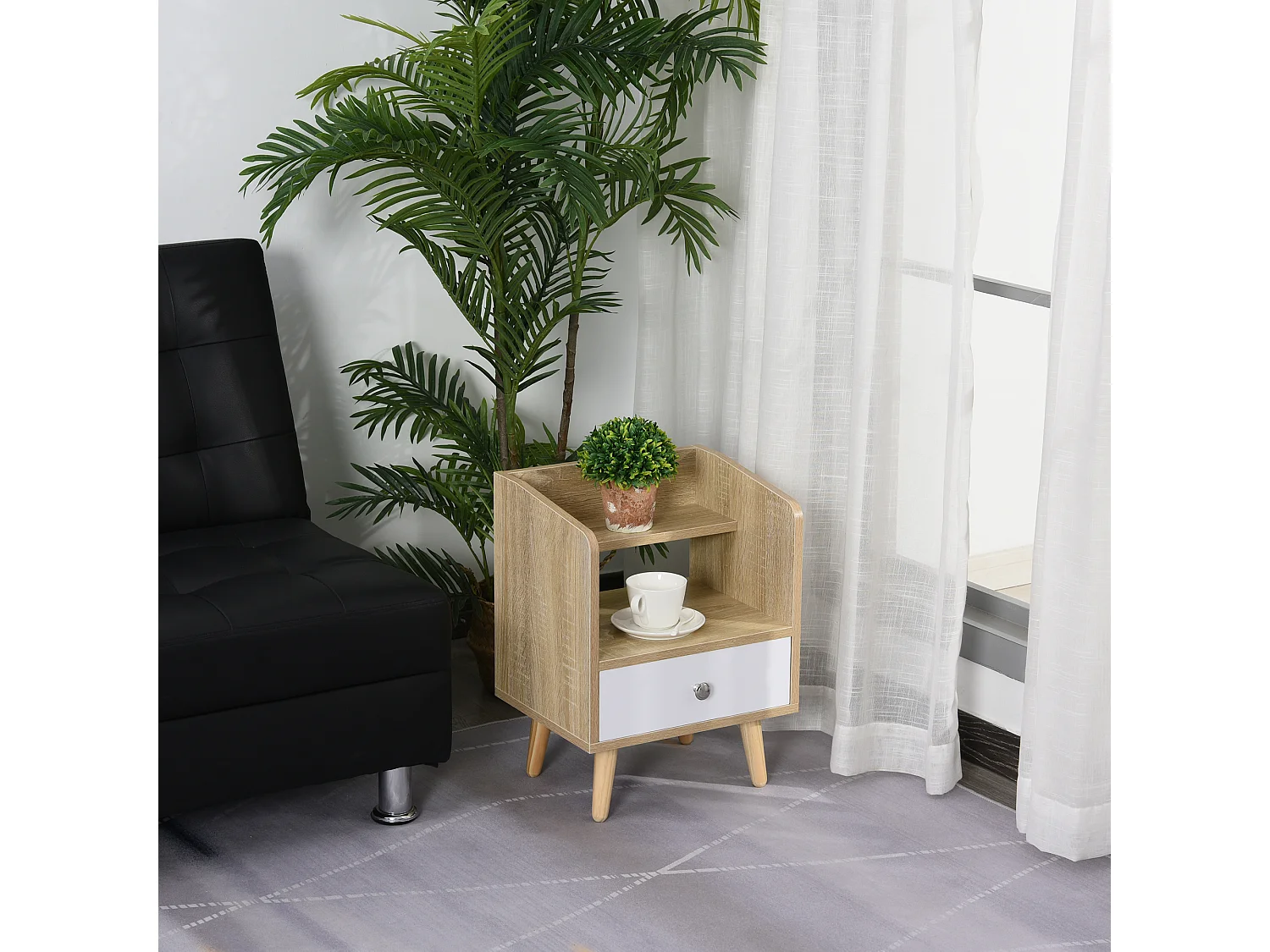 EasyComfort Comodino Salvaspazio Mobiletto con Cassetto e Mensola in Legno 37x30x48cm