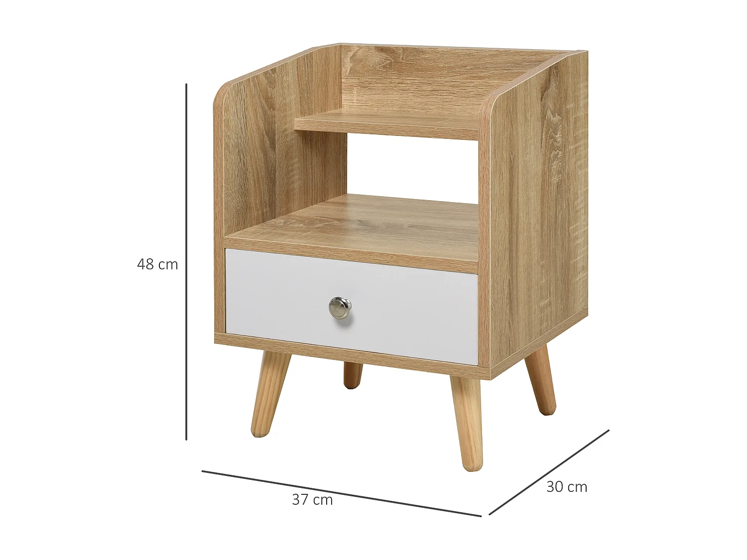 EasyComfort Comodino Salvaspazio Mobiletto con Cassetto e Mensola in Legno 37x30x48cm