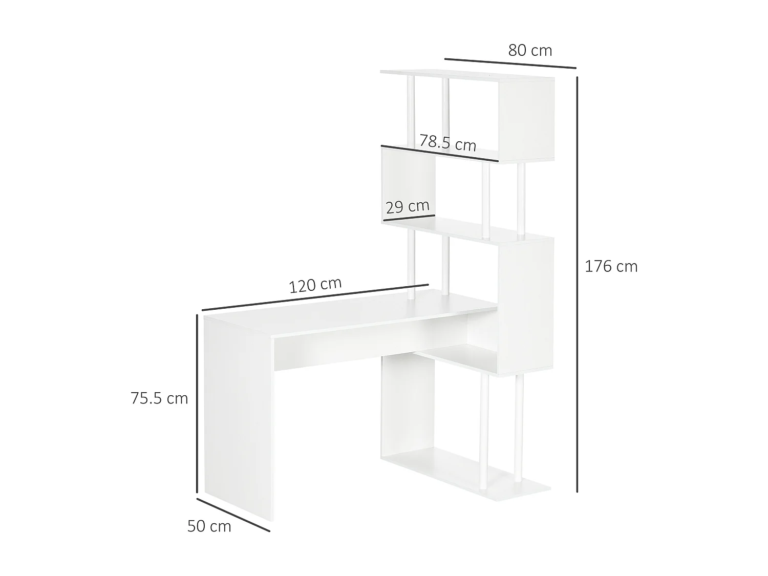 EasyComfort Scrivania Angolare Moderna in Truciolato per Ufficio e Studio con Ripiano a 4 Livelli, 120x80x176 cm, Bianco