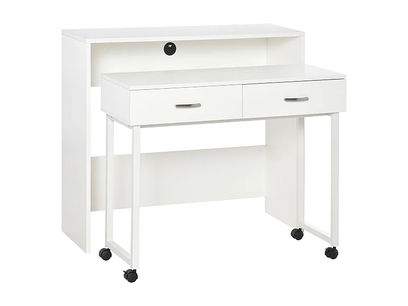 EasyComfort Tavolo Scrivania Salvaspazio per Camera e Ufficio, Scrivania con Cassetti e Ruote, Postazione di Lavoro Doppia o Singola, 100x36x88cm, Bi