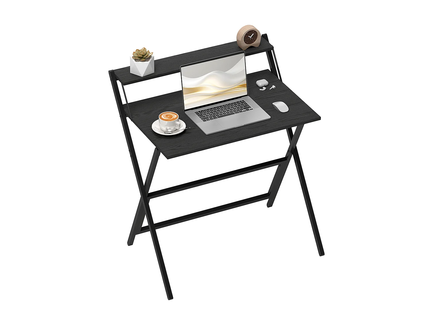 EasyComfort Scrivania Pieghevole con Ripiano per Monitor, 81.5x62x86.5 cm, Nero