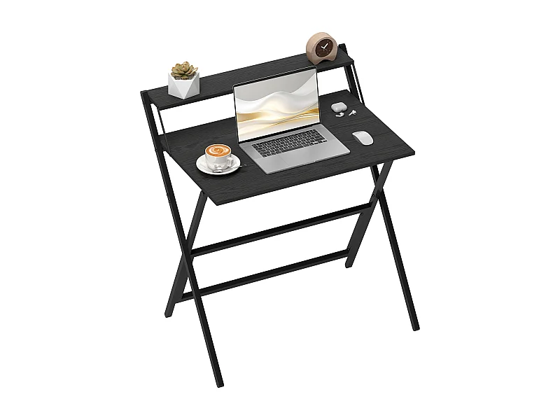 EasyComfort Scrivania Pieghevole con Ripiano per Monitor, 81.5x62x86.5 cm, Nero