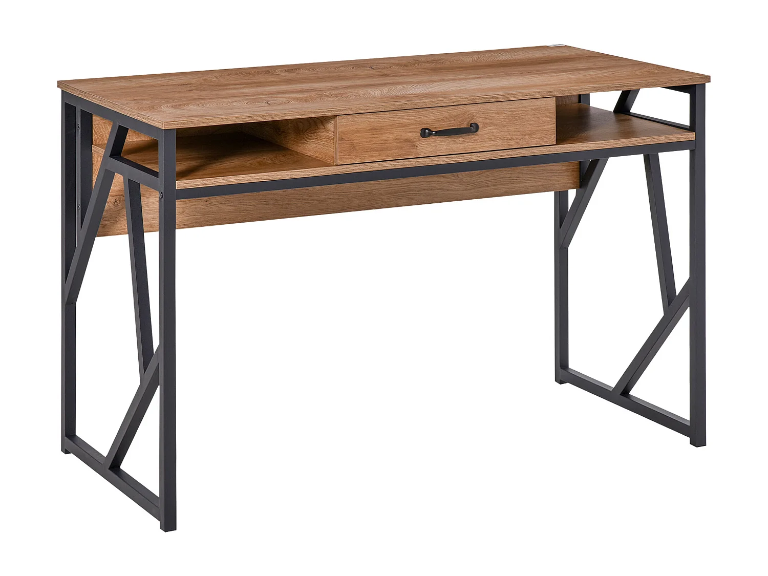 EasyComfort Scrivania Moderna in Metallo e MDF Stile Industriale, Mensole e Cassetto per Casa e Ufficio, 120x60x76cm Nero Marrone