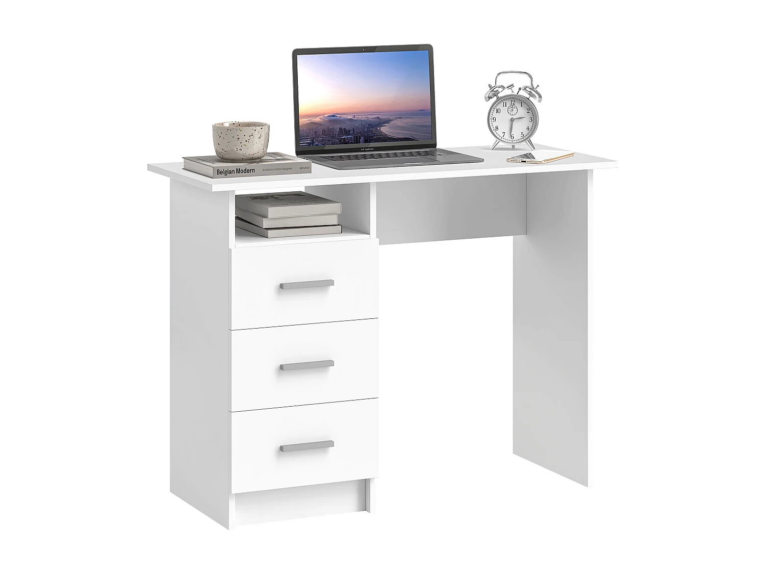 EasyComfort Scrivania Moderna in Legno con 3 Cassetti e Ripiano Aperto, 100x40x75 cm, Bianca e Marrone