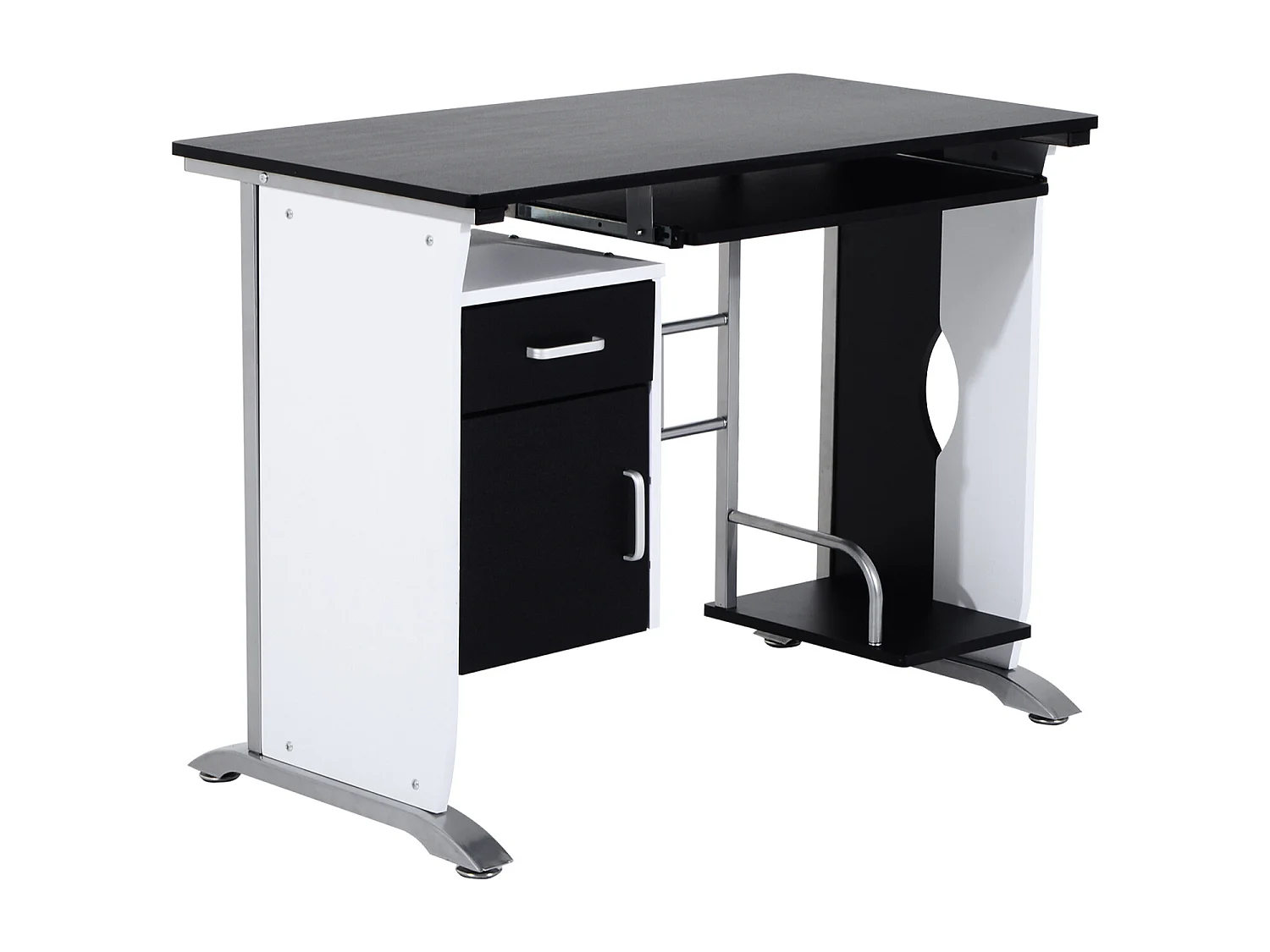 EasyComfort Scrivania per Computer con Ripiano, Cassetto e Armadietto, in MDF e Ferro, 100x52x75 cm, Bianca e Nera