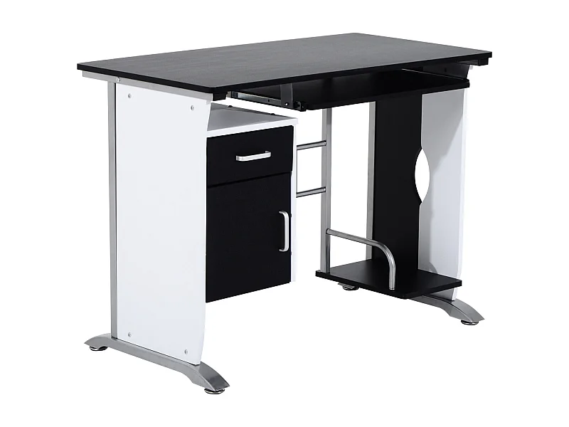 EasyComfort Scrivania per Computer con Ripiano, Cassetto e Armadietto, in MDF e Ferro, 100x52x75 cm, Bianca e Nera
