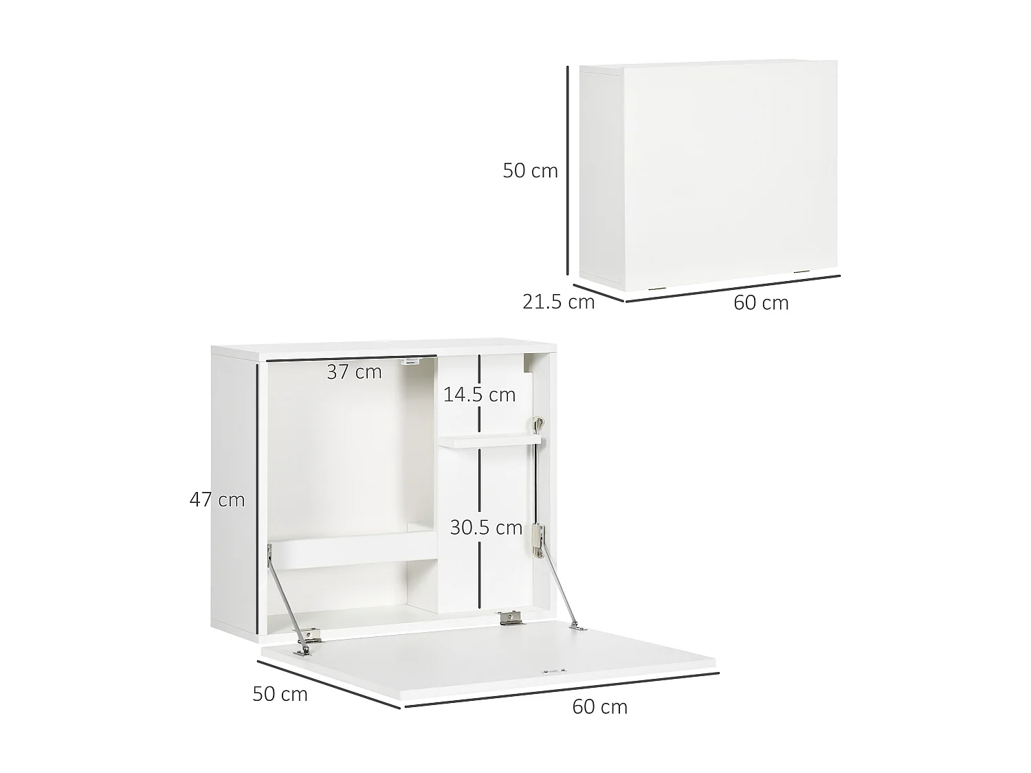 EasyComfort Scrivania a Muro Pieghevole e Salvaspazio con Ripiani, per Casa e Ufficio, in Truciolato e MDF, 60x21.5x50 cm, Bianco