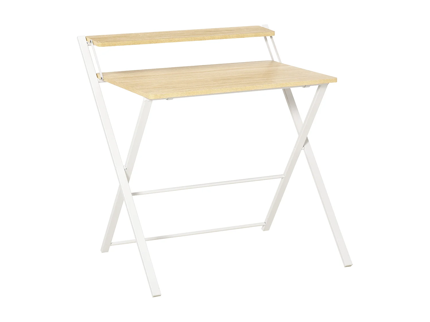 EasyComfort Scrivania Pieghevole Salvaspazio con Mensola Superiore per Camera e Ufficio, 81.5x70x84cm, Color Legno e Bianco