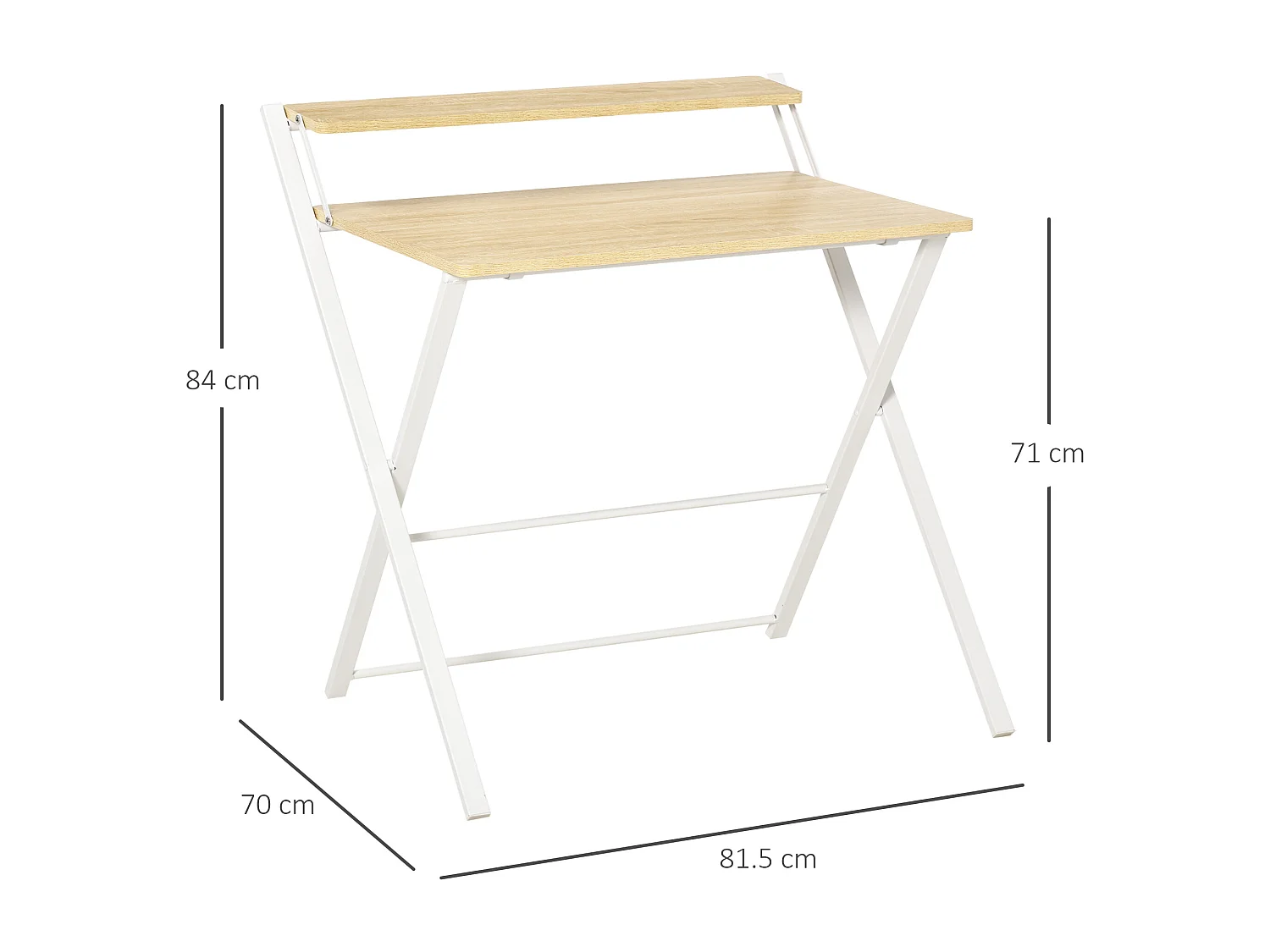 EasyComfort Scrivania Pieghevole Salvaspazio con Mensola Superiore per Camera e Ufficio, 81.5x70x84cm, Color Legno e Bianco