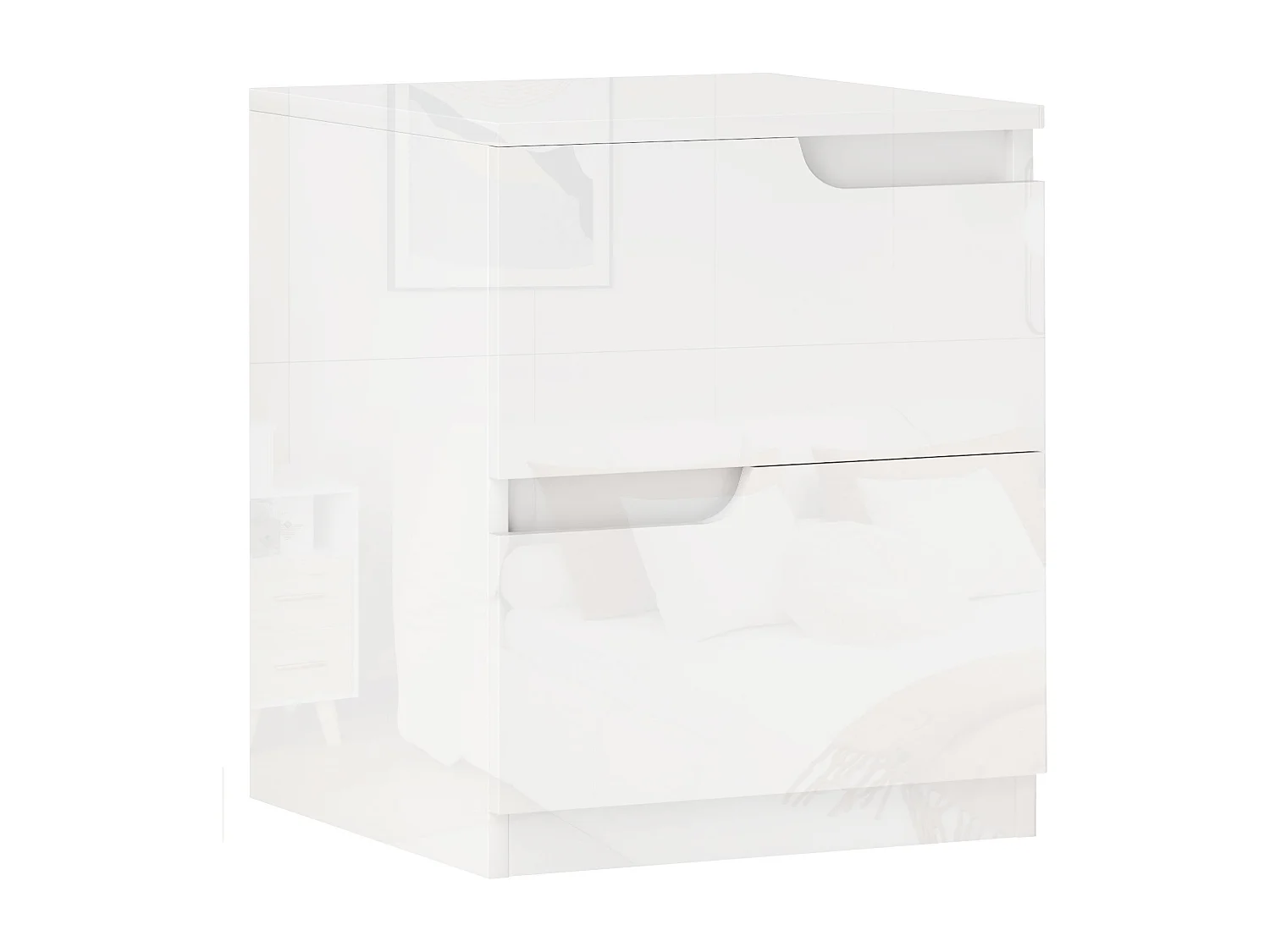 EasyComfort Comodino Moderno in Legno con 2 Cassetti e Design Lucido, 40x40x48 cm, Bianco