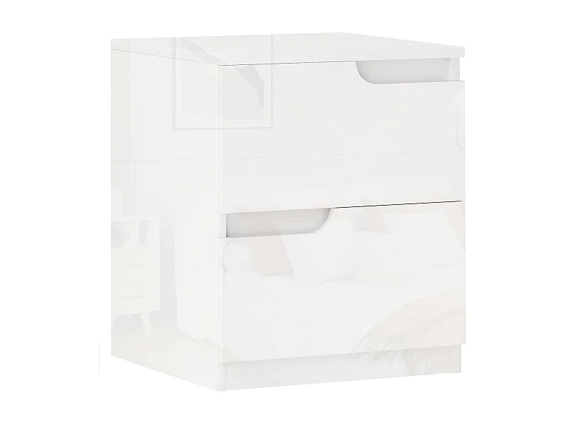 EasyComfort Comodino Moderno in Legno con 2 Cassetti e Design Lucido, 40x40x48 cm, Bianco
