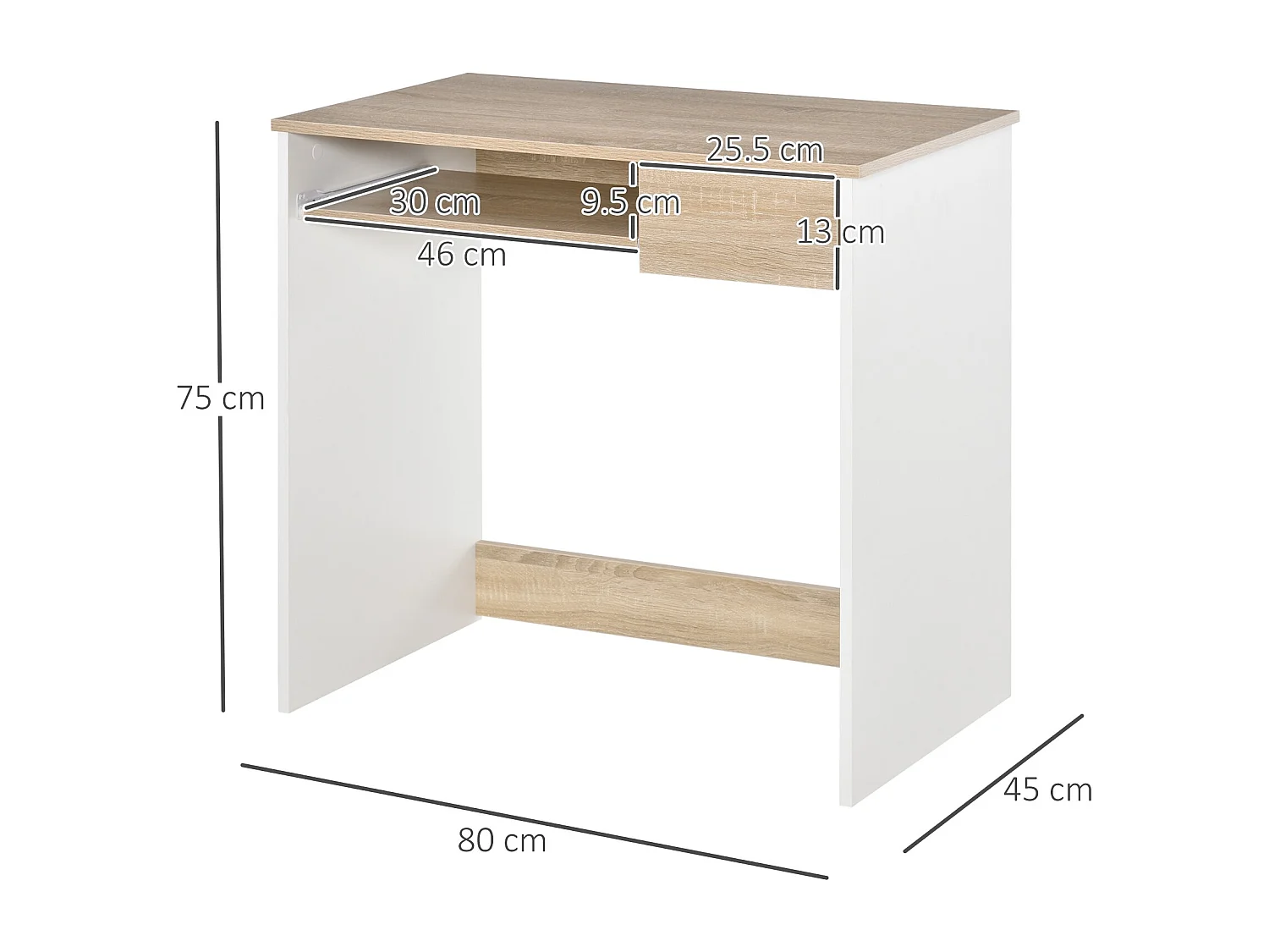 EasyComfort Scrivania per Camera, Scrivania PC in Legno, Scrivania per Computer con Ripiano Tastiera, Bianca e Rovere