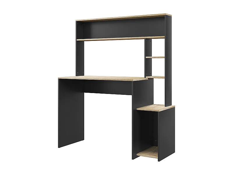 EasyComfort Scrivania Moderna con Ripiani e Supporto per CPU in Legno, 114x45x138cm, Grigio e Legno Naturale