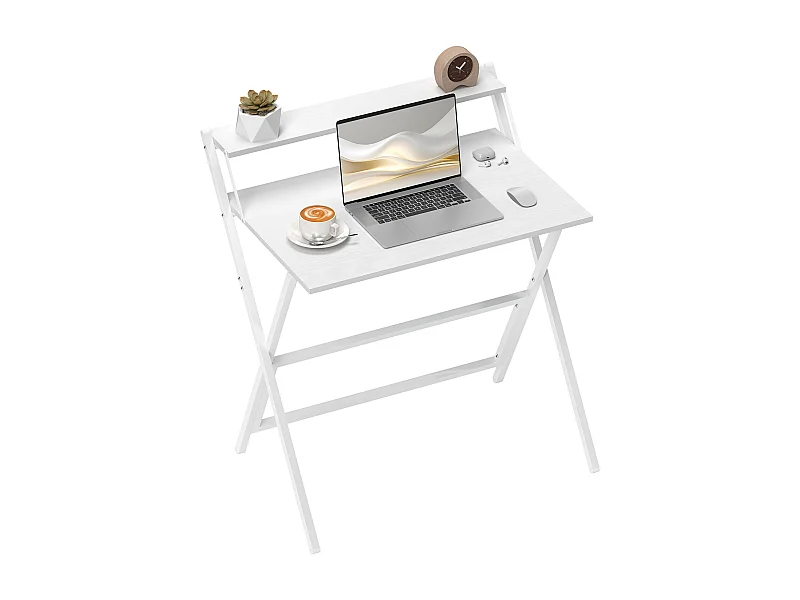 EasyComfort Scrivania Pieghevole con Ripiano per Monitor, 81.5x62x86.5 cm, Bianco
