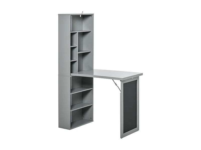 EasyComfort Scrivania PC Pieghevole con Libreria a 9 Ripiani in Legno e Metallo, 98x51x153 cm, Grigio