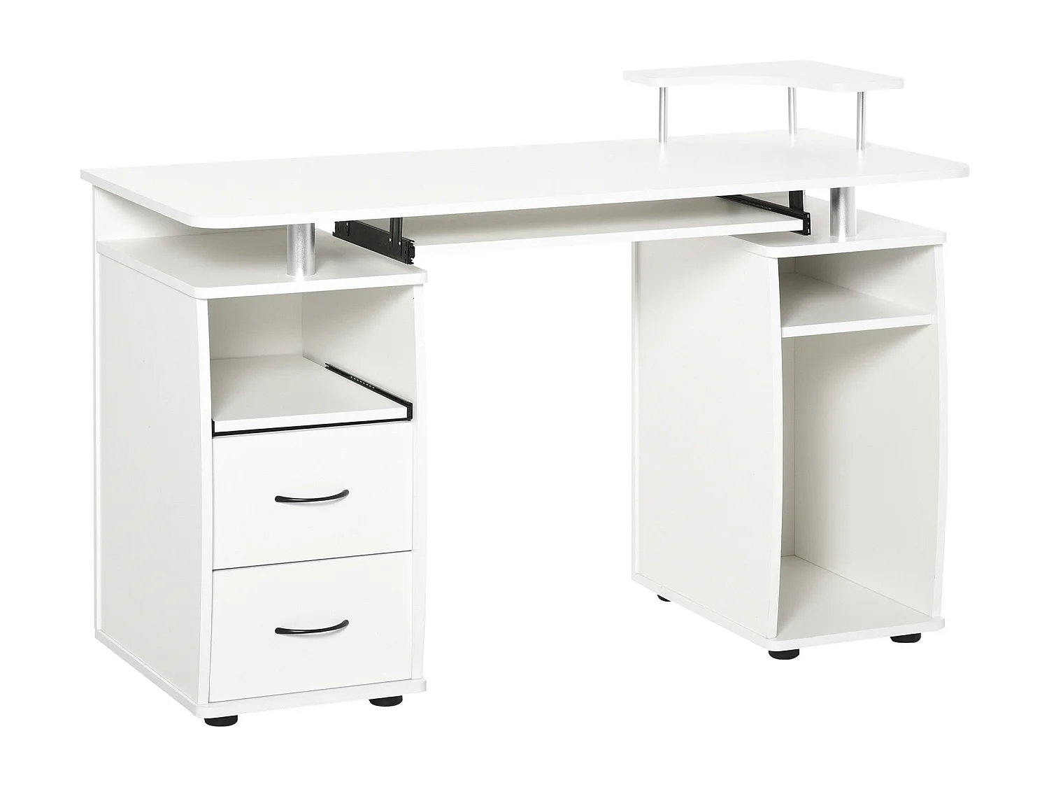 EasyComfort Scrivania per PC con Ripiano per Tastiera e per Monitor e 2 Cassetti, 120x55x85 cm, Bianca