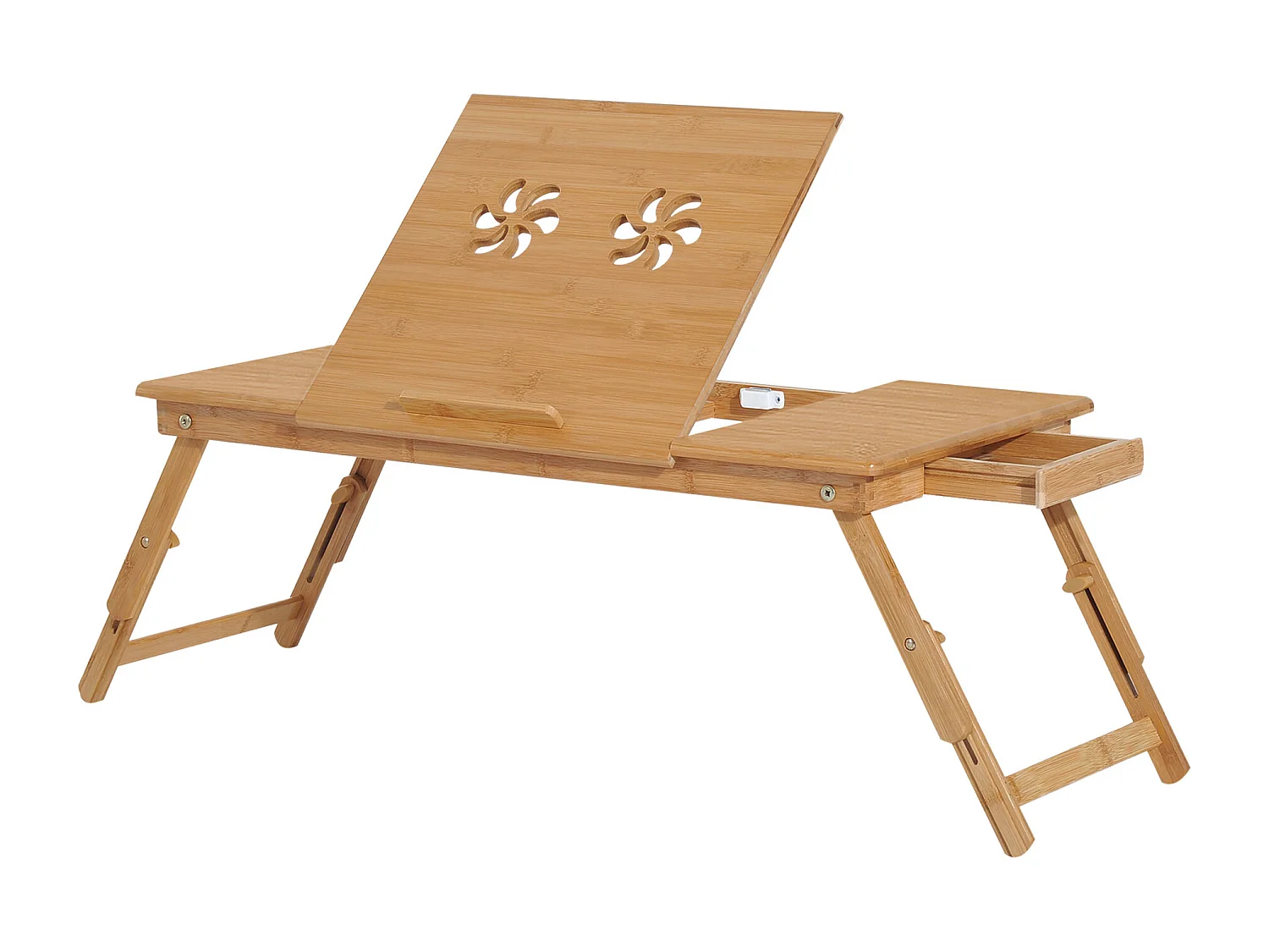 EasyComfort Tavolino da Letto per PC Pieghevole e Inclinabile con Cassetto, 72x35x22-30, Colore Legno