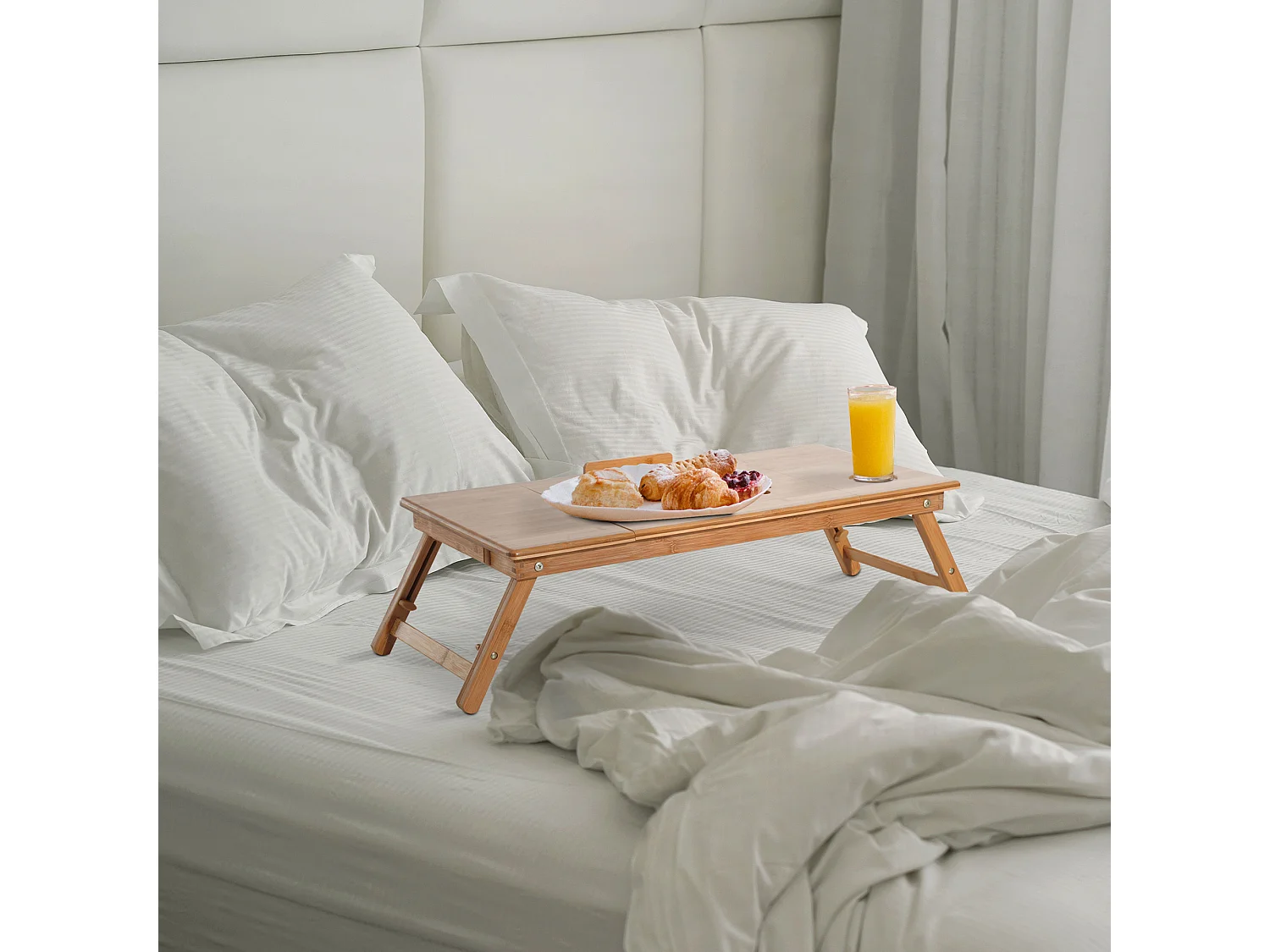 EasyComfort Tavolino da Letto per PC Pieghevole e Inclinabile con Cassetto, 72x35x22-30, Colore Legno