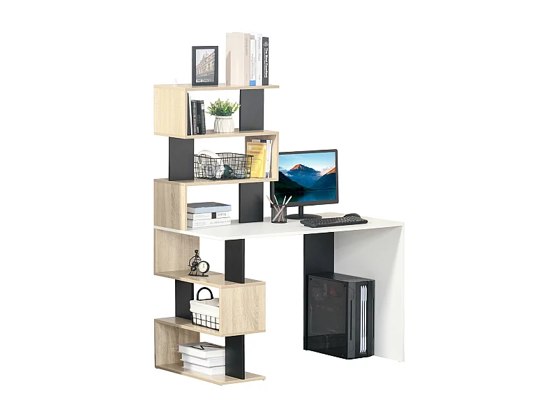 EasyComfort Scrivania con Libreria per Camera, Scrivania Ufficio, Scrivania Porta PC in Legno Multicolore, 120x60x148cm