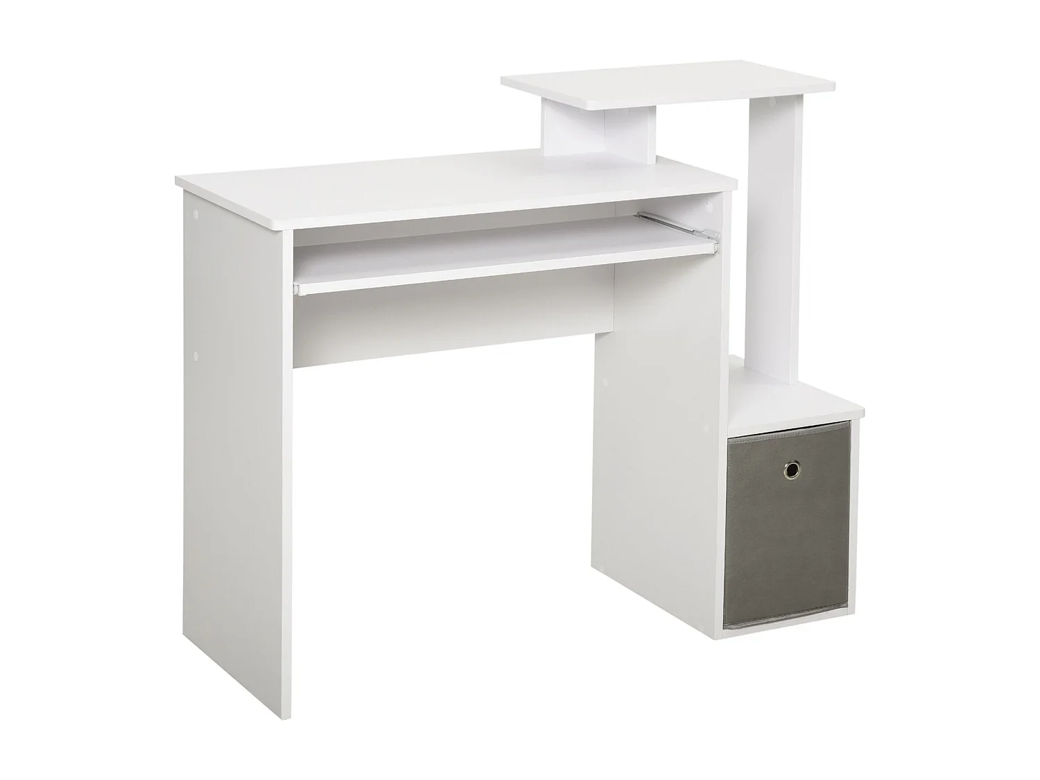 EasyComfort Scrivania Moderna per PC con Mensola Porta Tastiera, Ripiano e Cassetto in Tessuto, in Legno, 100x40x86.6cm, Bianco