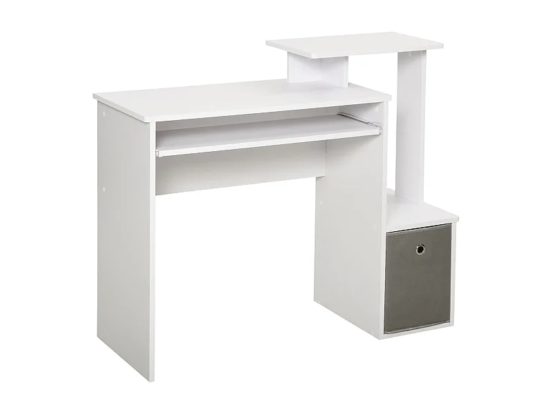 EasyComfort Scrivania Moderna per PC con Mensola Porta Tastiera, Ripiano e Cassetto in Tessuto, in Legno, 100x40x86.6cm, Bianco