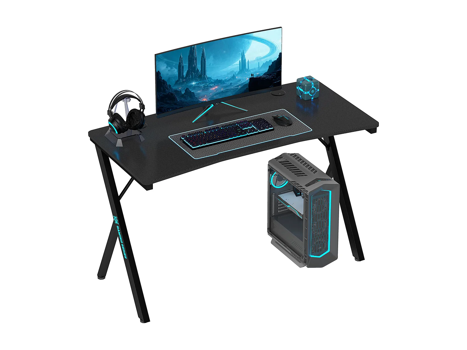 EasyComfort Scrivania Gaming con Luci LED RGB Regolabili e Gambe a K, in Legno e Acciaio, 120x60x75 cm, Nero