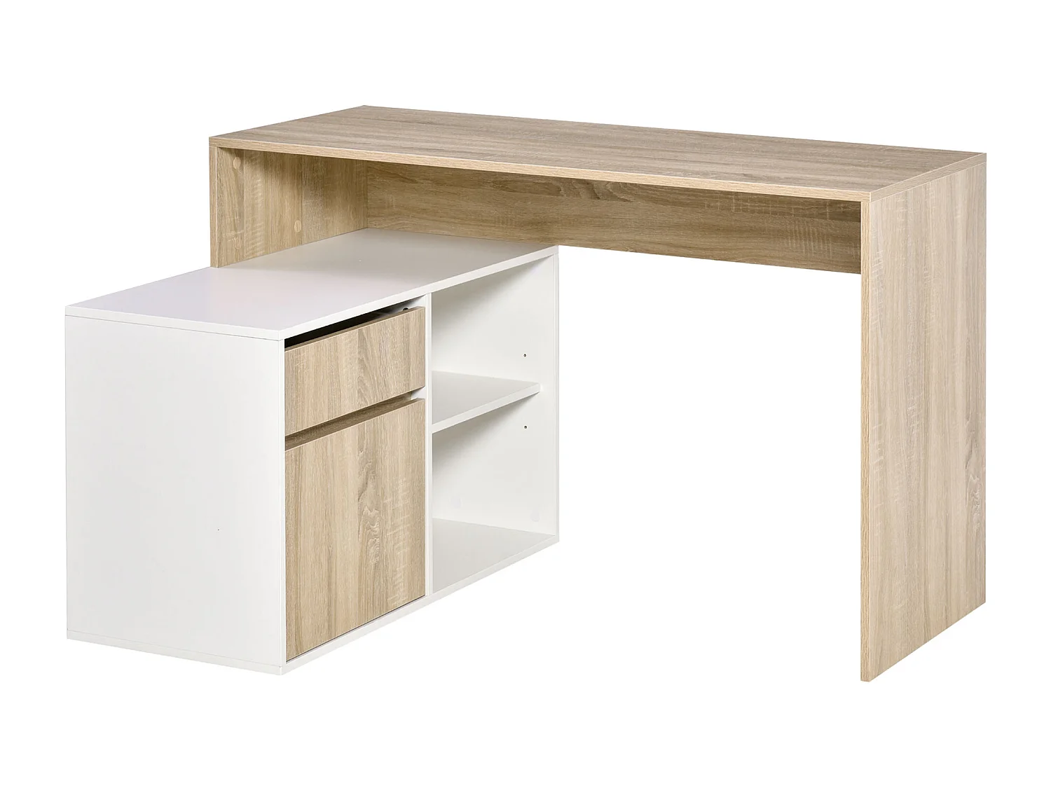 EasyComfort Scrivania Angolare, Scrivania ad Angolo per Computer da Camera o Ufficio, Scrivania Salvaspazio in Legno, Rovere e Bianco