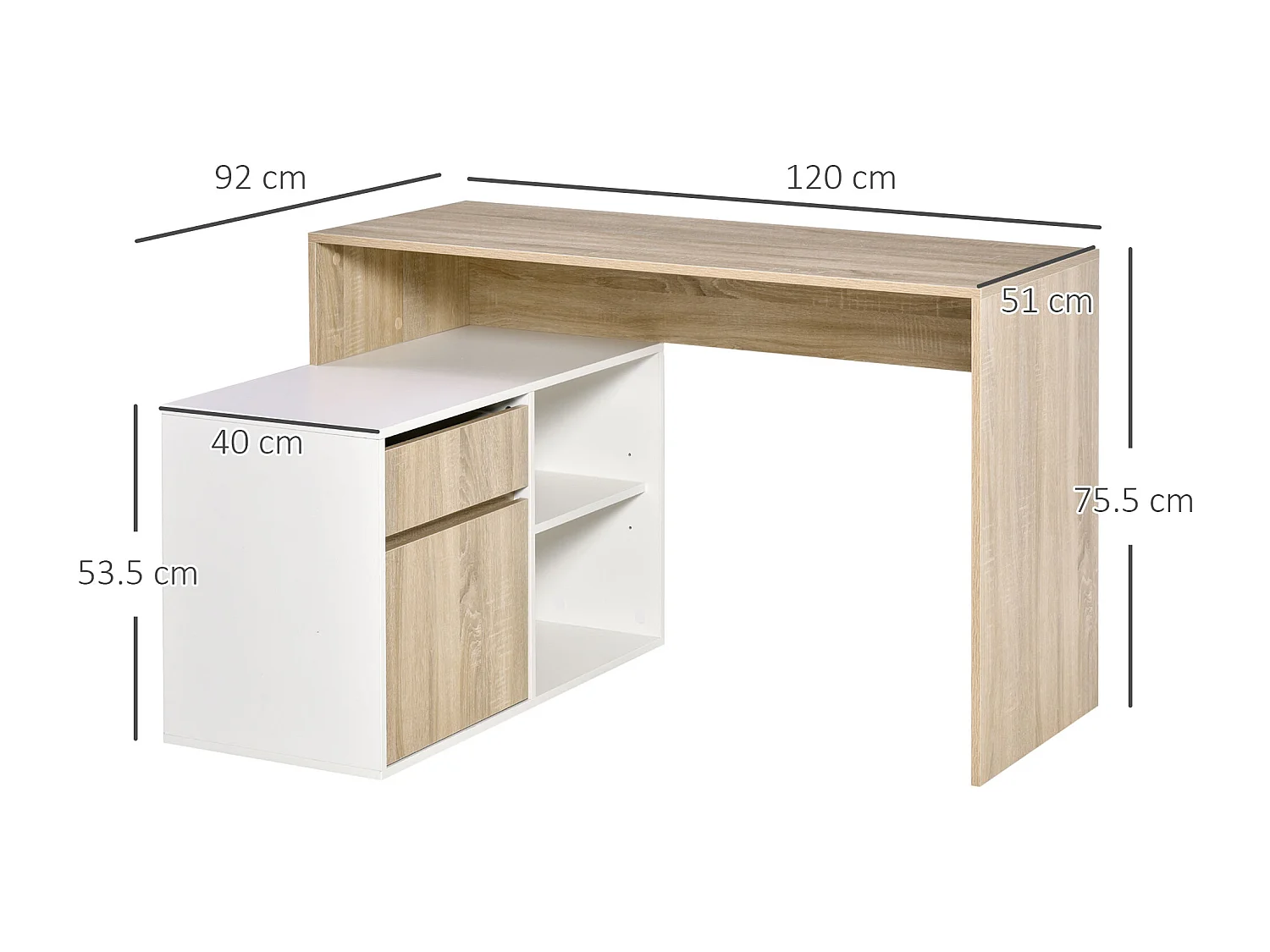 EasyComfort Scrivania Angolare, Scrivania ad Angolo per Computer da Camera o Ufficio, Scrivania Salvaspazio in Legno, Rovere e Bianco