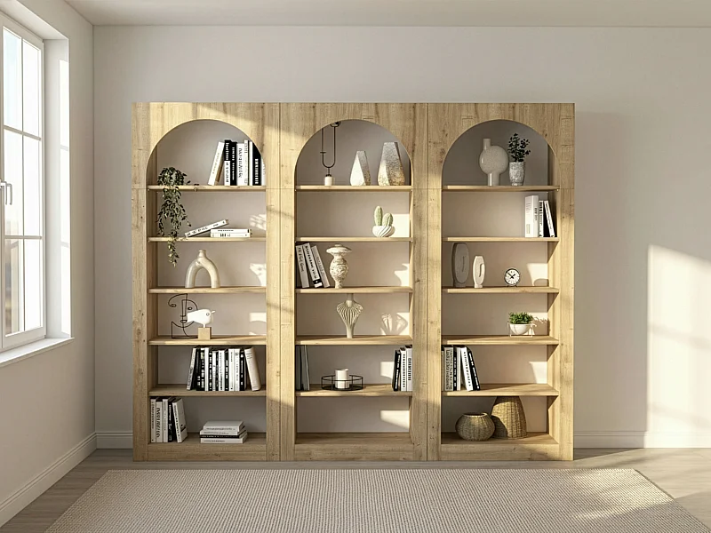 Lot de 3 bibliothèques avec 6 niches - Naturel clair - CYMORA