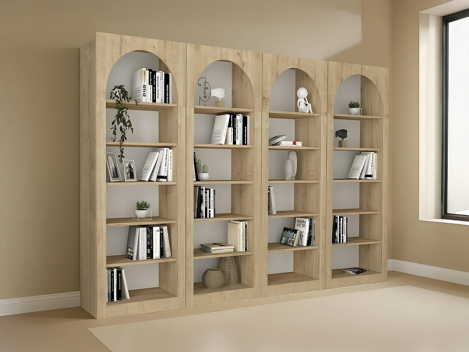 Lot de 4 bibliothèques avec 6 niches - Naturel clair - CYMORA