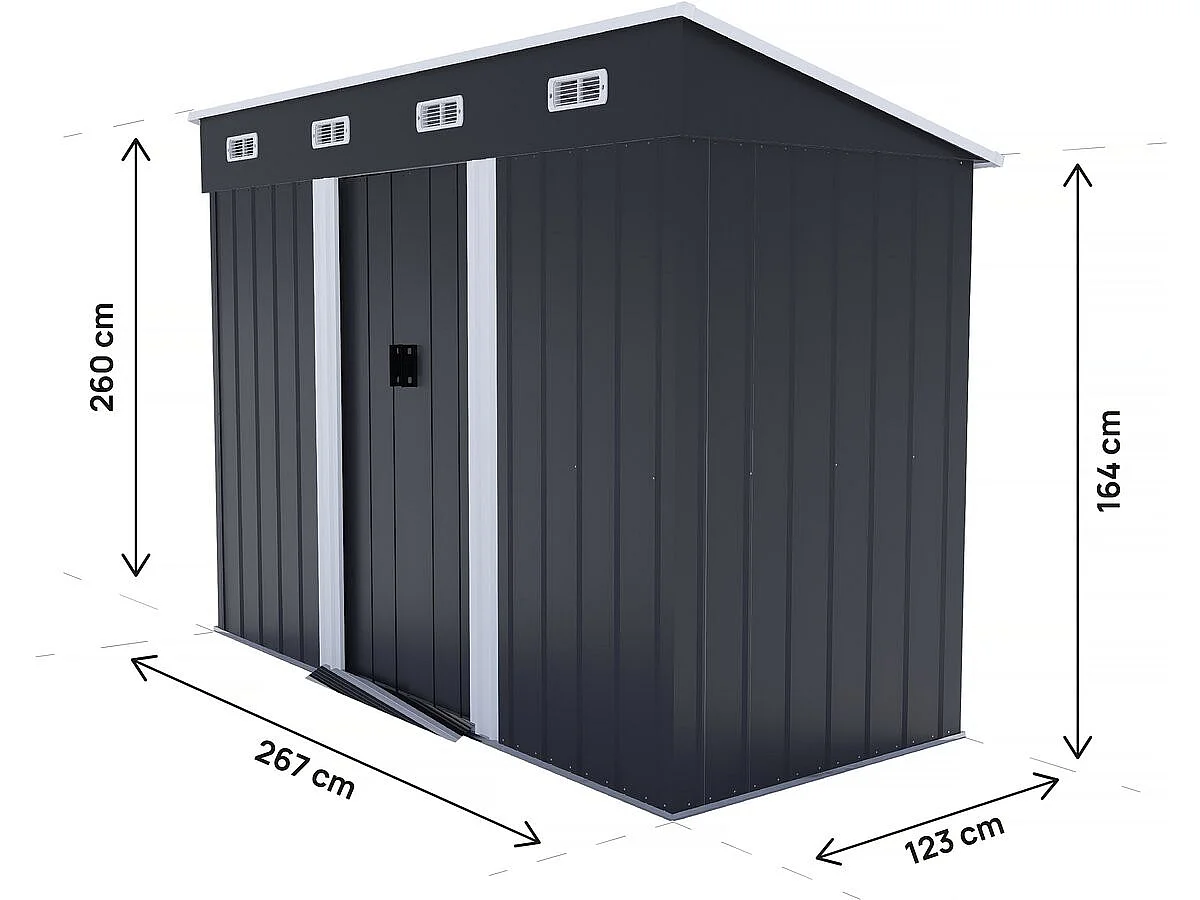 Abri de jardin métal monopente "Denver" - 3,28 m² - Gris
