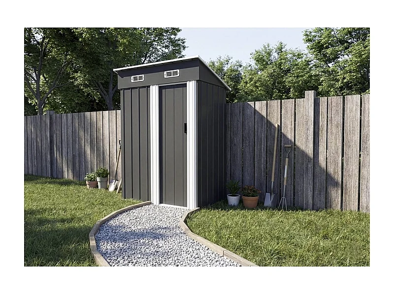 Caseta de jardín metálica "Memphis" con puerta corredera - 1,48 m² - Gris