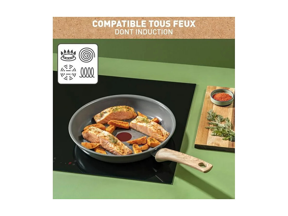 TEFAL Poele 24 cm, Induction, Revetement céramique antiadhésif, Recyclée, Cuisson saine, Fabriqué en France, Renew C4250413