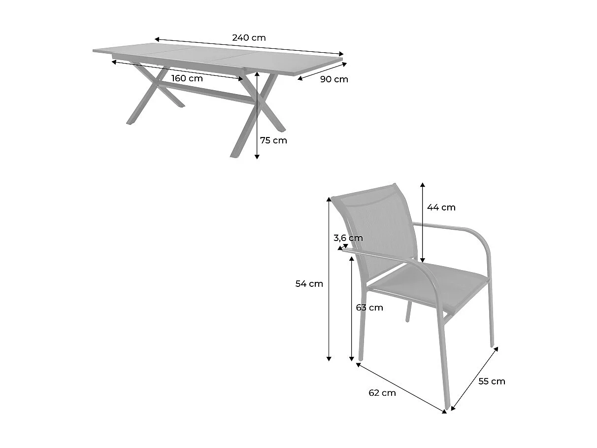 Conjunto mesa de jardín extensible de aluminio con 8 sillas antracita