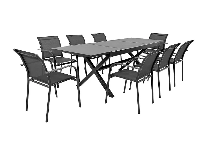 Conjunto mesa de jardín extensible de aluminio con 8 sillas antracita