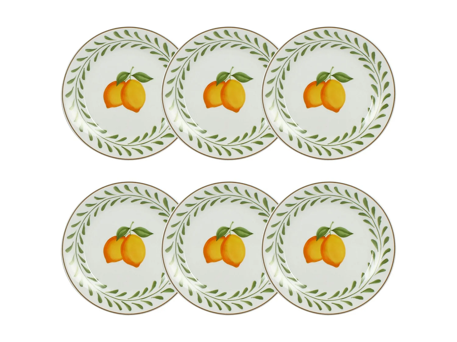 Novastyl - Lot6 Assiettes A Dessert Lemon 20cm En Porcelaine