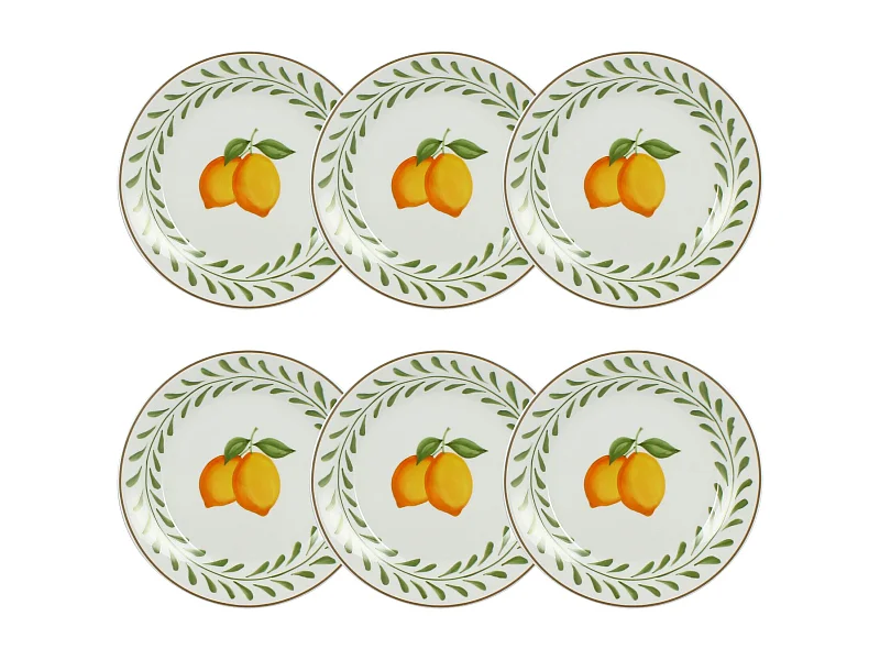 Novastyl - Lot6 Assiettes A Dessert Lemon 20cm En Porcelaine