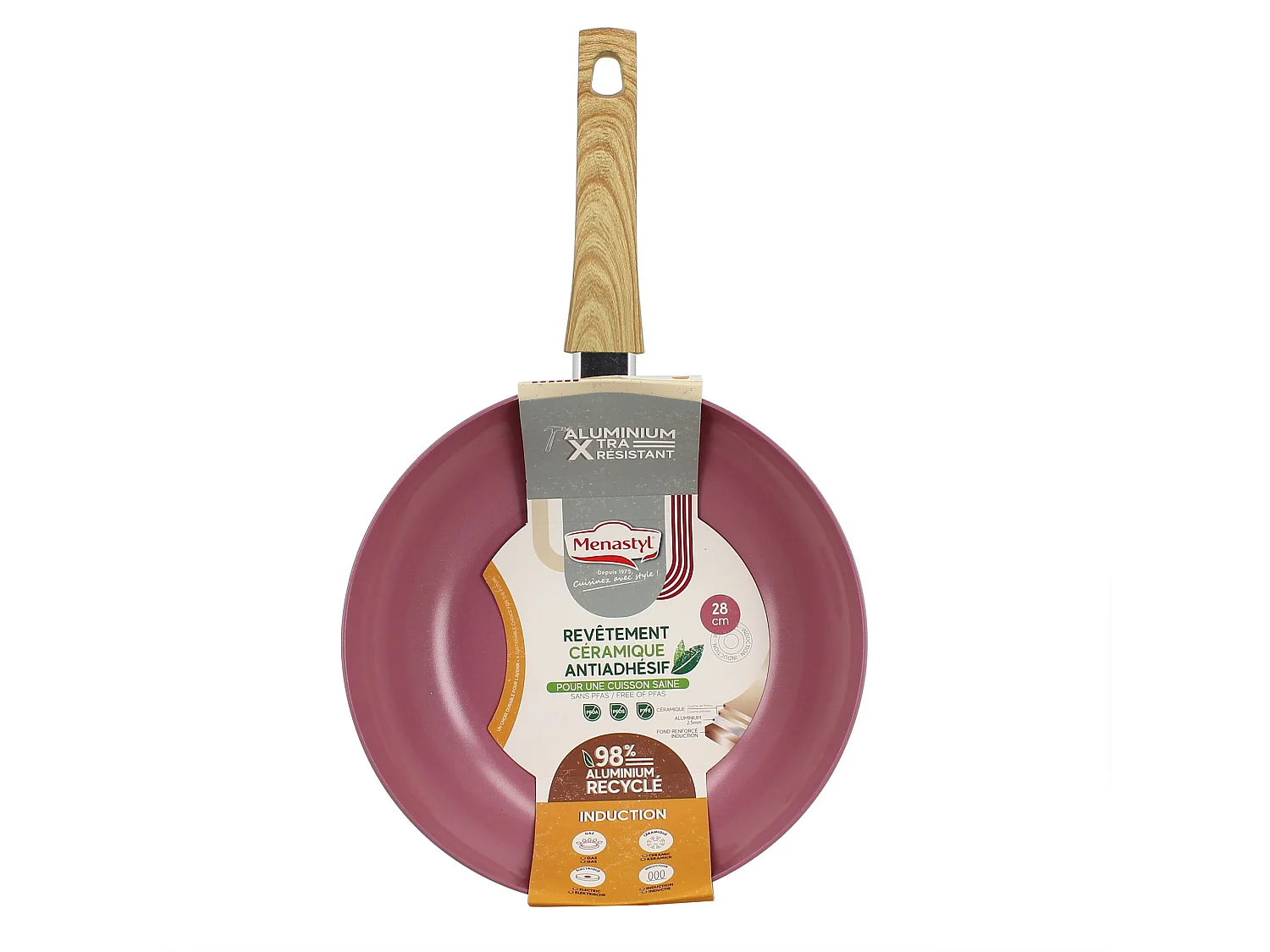 Menastyl - Wok Colorama 28cm En Aluminium Recyclé Lilas Induction