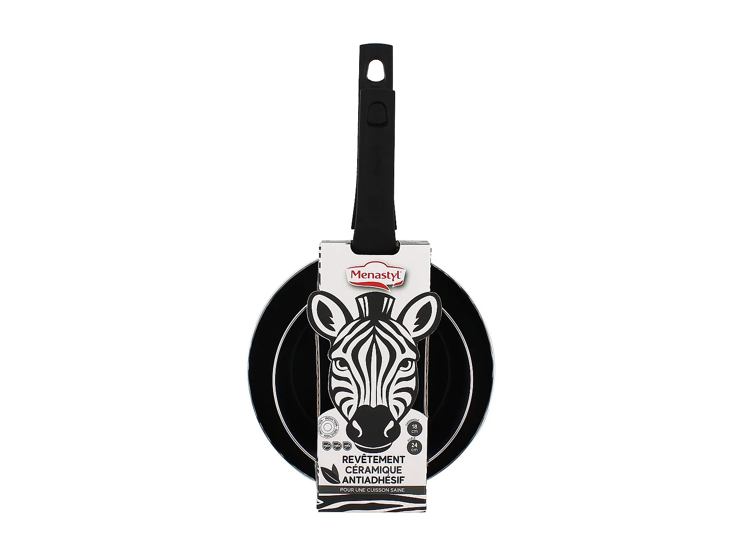 Menastyl - Lot Poele 24cm Et Casserole 18cm Zebre En Alu Revetement Ceramique