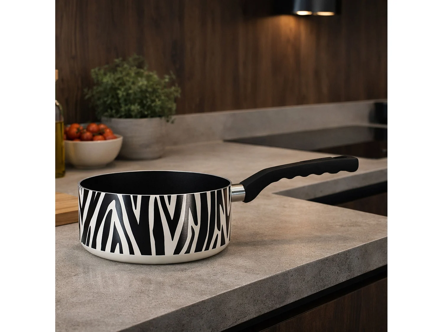 Menastyl - Lot Poêle 24cm Et Casserole 18cm Zèbre En Alu Revêtement Ceramique