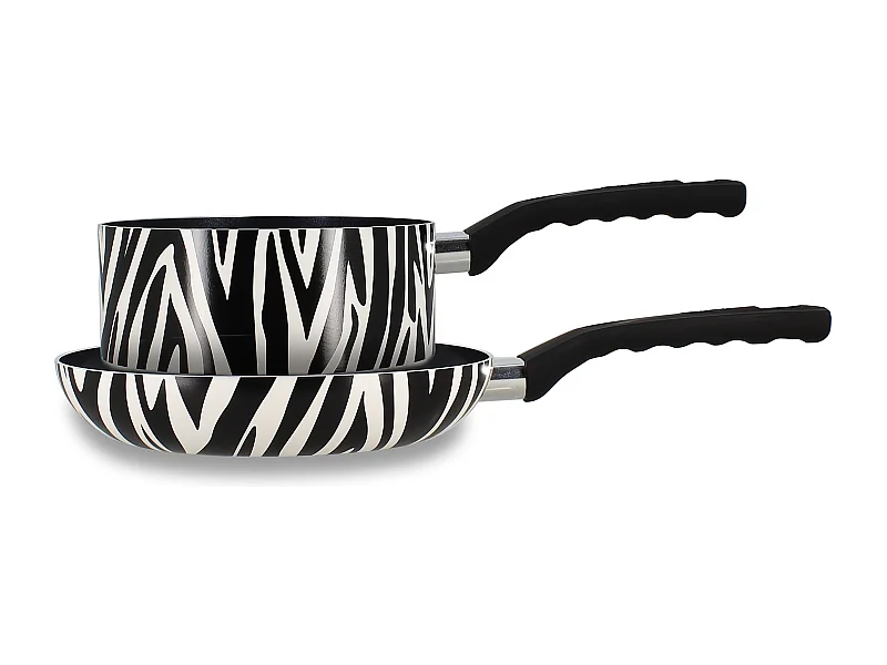 Menastyl - Lot Poele 24cm Et Casserole 18cm Zebre En Alu Revetement Ceramique