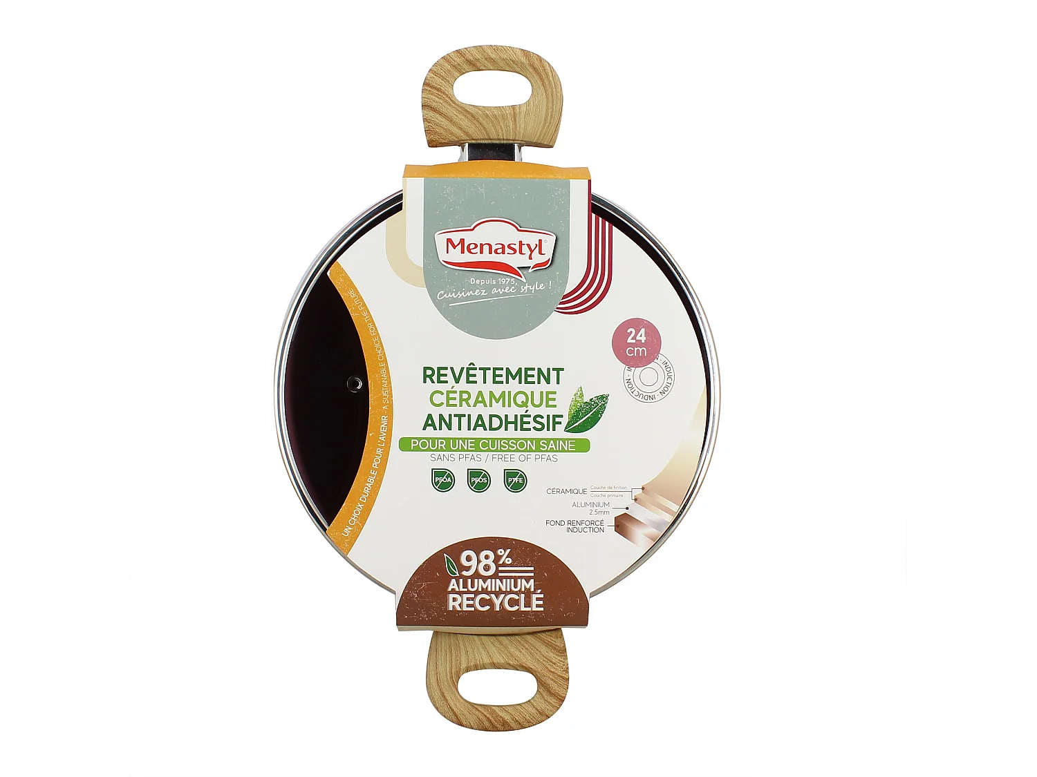 Menastyl - Faitout Colorama 24cm En Aluminium Recycle Lilas Couvercle Verre