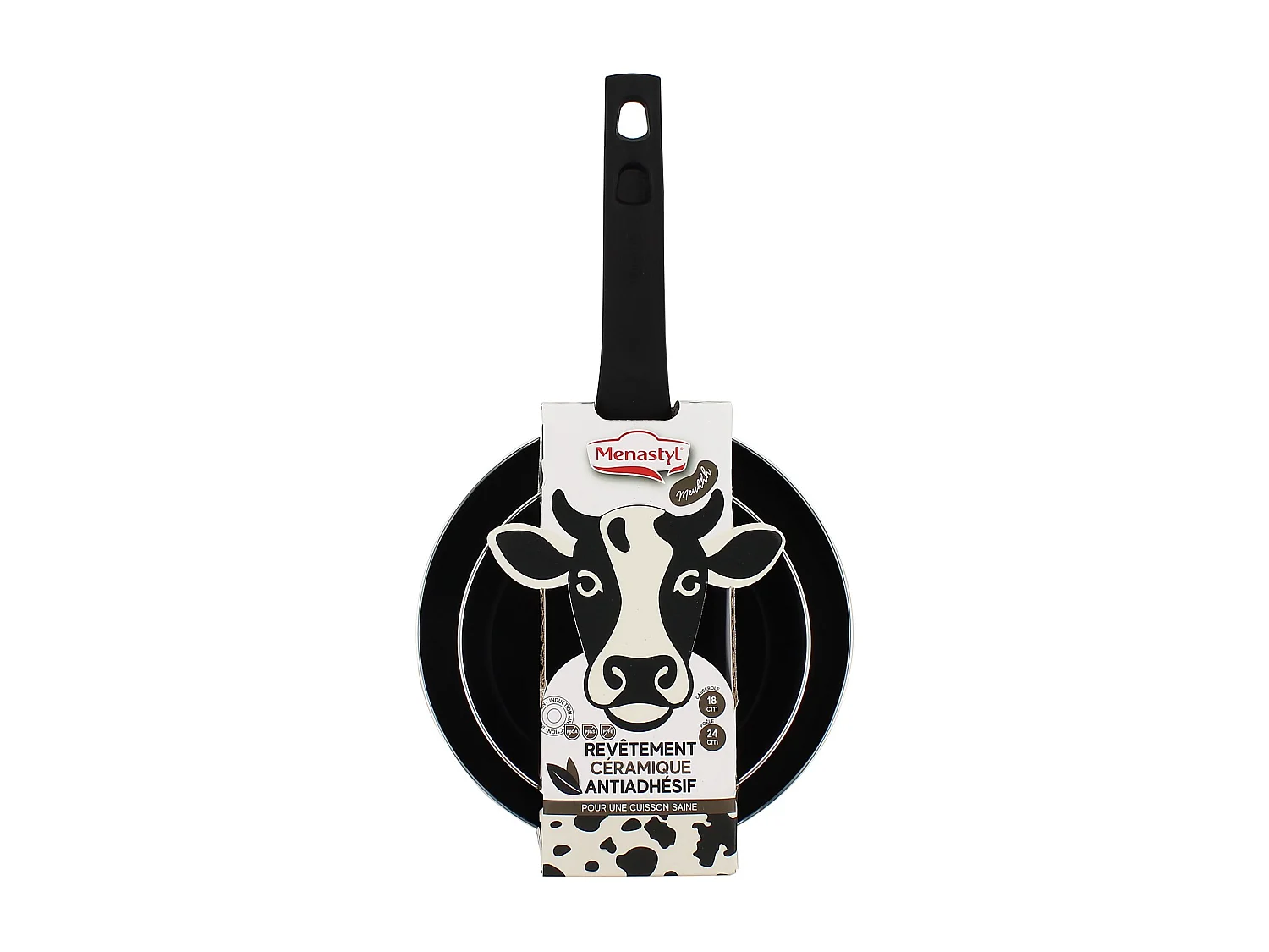 Menastyl - Lot Poele 24cm Et Casserole 18cm Vache En Alu Revetement Ceramique