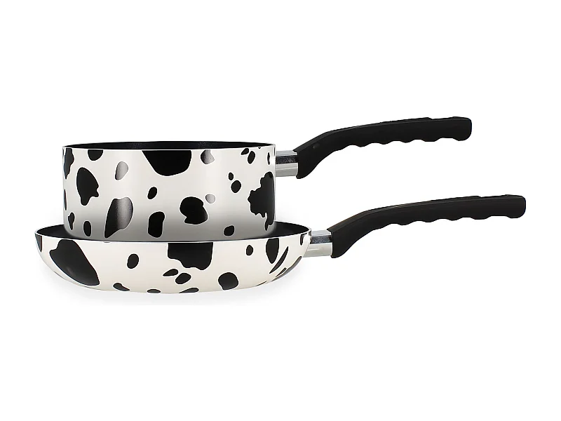 Menastyl - Lot Poele 24cm Et Casserole 18cm Vache En Alu Revetement Ceramique