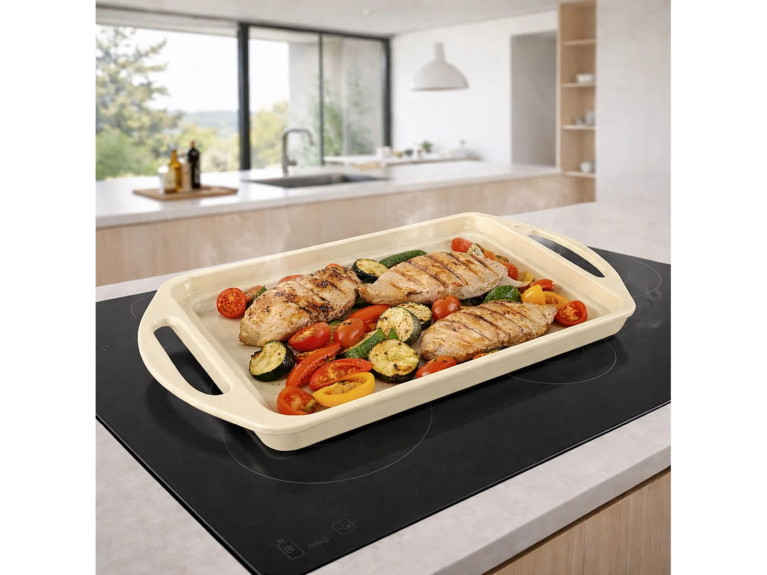 Menastyl - Plaque Cuisson 44x27cm En Fonte Aluminium Creme Induction Avec Grille