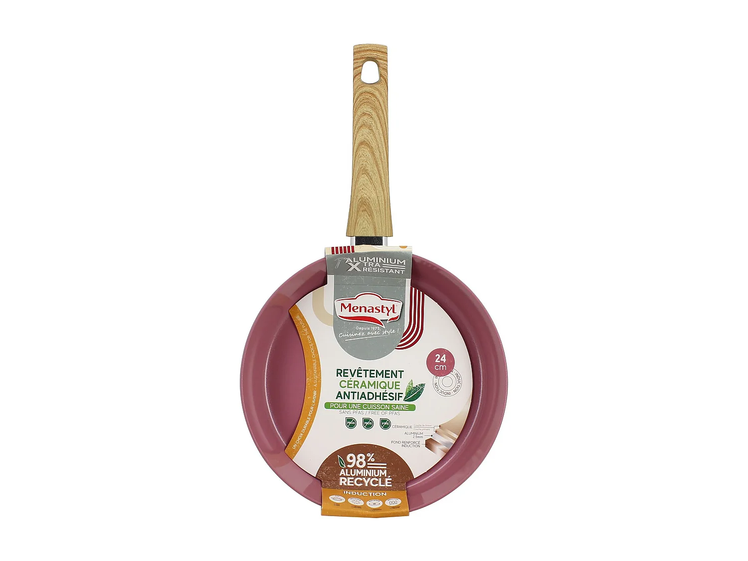 Menastyl - Poele Colorama 24cm En Aluminium Recyclé Lilas Induction