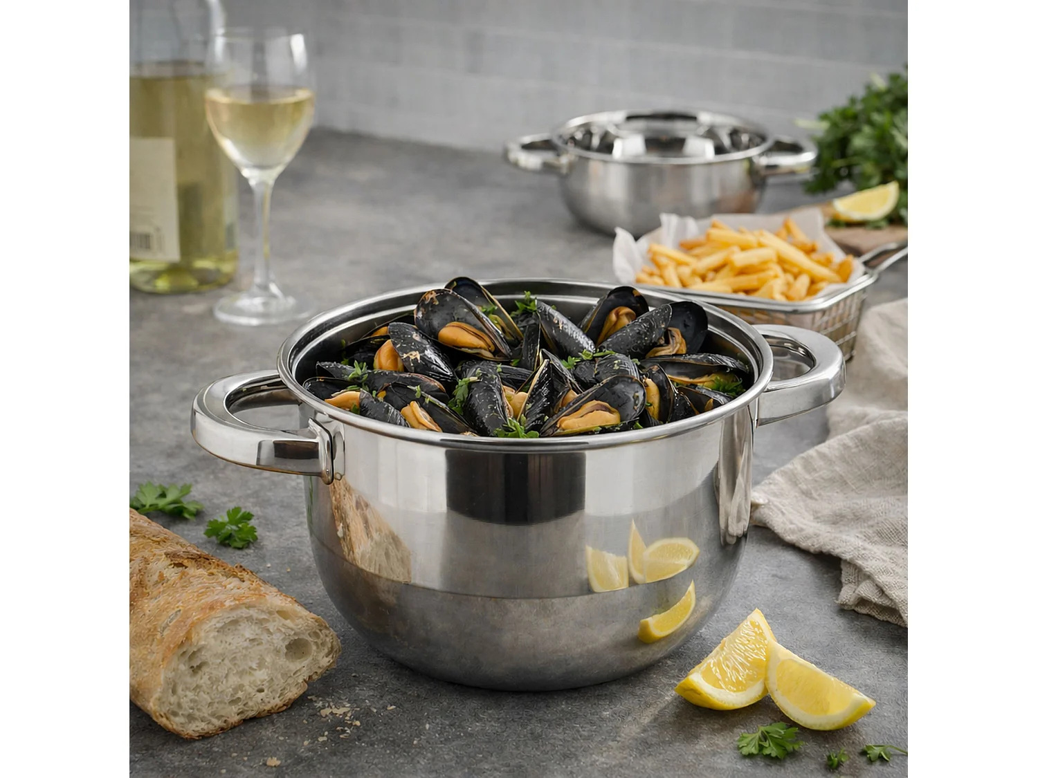 Menastyl - Marmite à Moules 2.7l En Acier Inoxydable 18cm